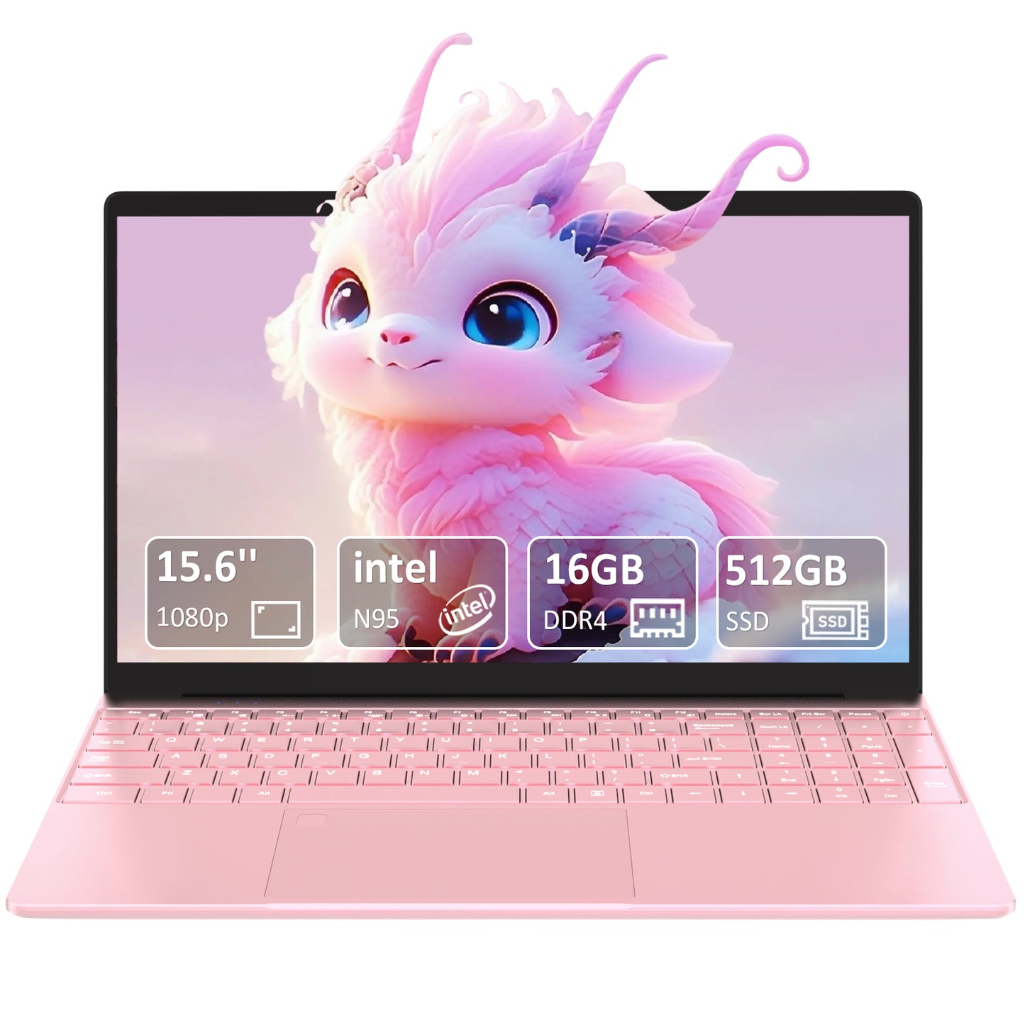 Pryloxen T152A 15.6" Laptop - Intel Alder N95 CPU, 16GB+512GB,Pink