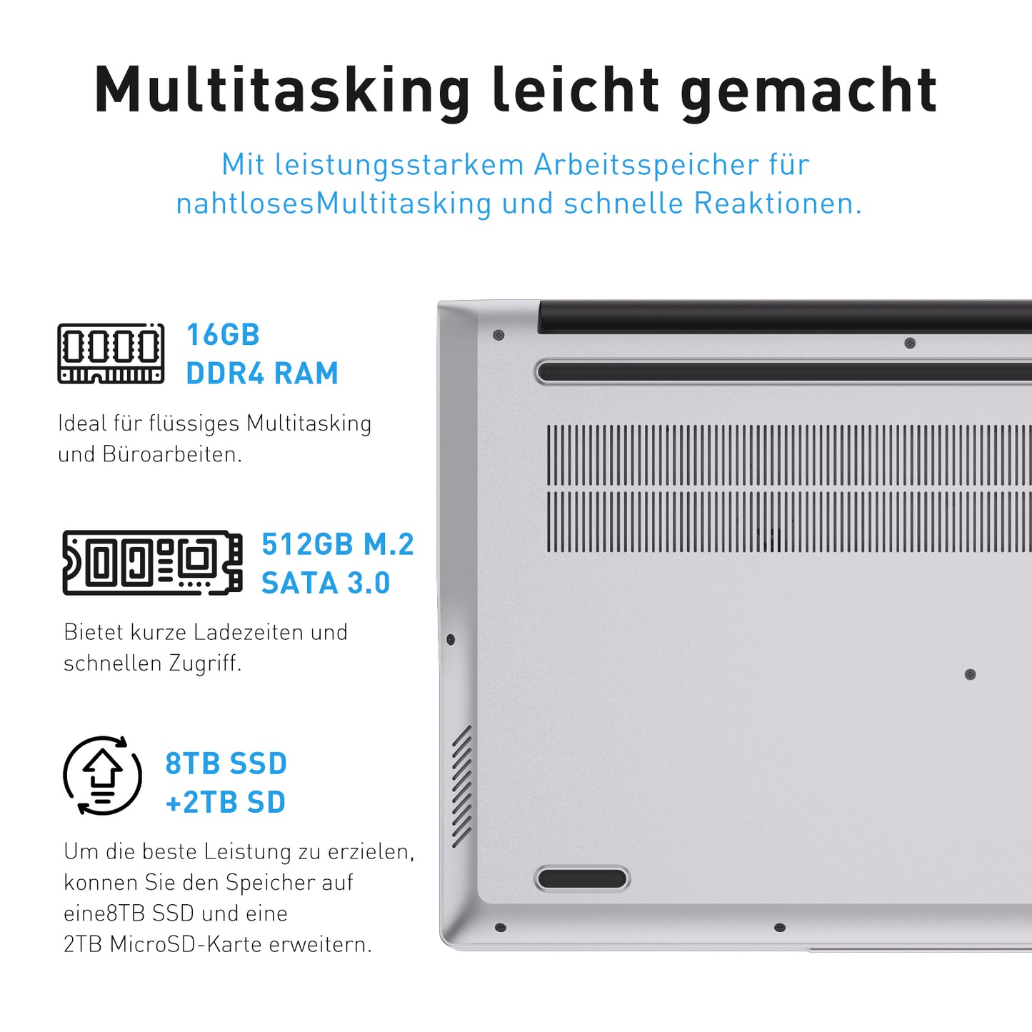 pryloxen Laptop 15.6 Zoll, 16GB DDR4 512GB SSD, Dual-Core 3050E (bis zu 2.80 GHz), Notebook Mit Fingerabdrucksensor, Illuminated Keyboard, Doppellautsprecher, HDMI, Laptop für Schüler und Büro