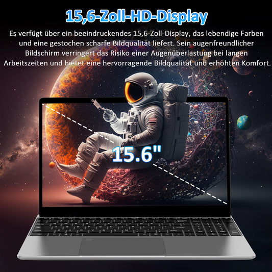 pryloxen Laptop 15.6 zoll, 32GB DDR4 1TB NVMe SSD, Quad-Core N150 (bis zu 3,60 GHz), with Fingerprint Unlock Notebook, Cooling Fan, Webcam, Dual Speakers, Mini HDMI, Student/Business Laptop