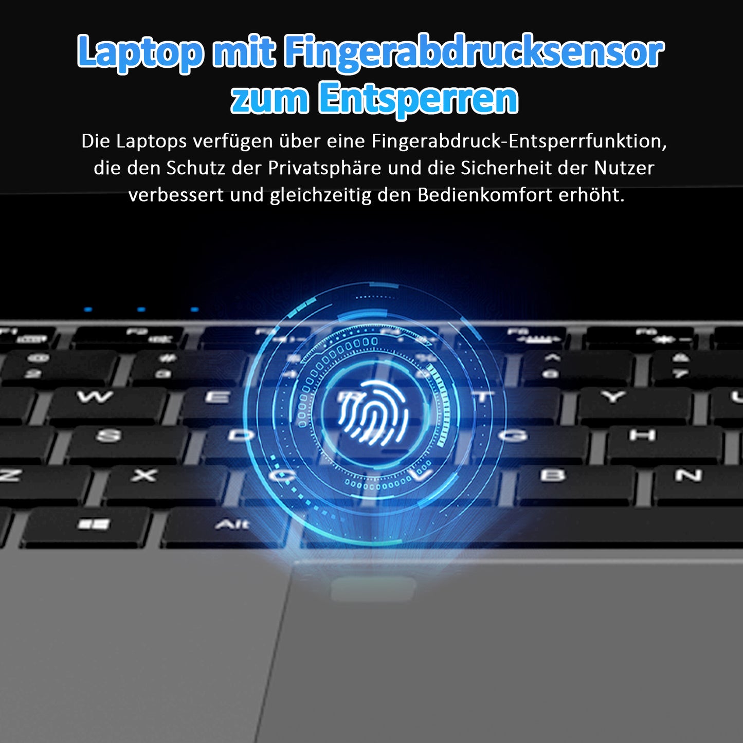 pryloxen Laptop 15.6 zoll, 32GB DDR4 1TB NVMe SSD, Quad-Core N150 (bis zu 3,60 GHz), with Fingerprint Unlock Notebook, Cooling Fan, Webcam, Dual Speakers, Mini HDMI, Student/Business Laptop