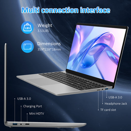 Pryloxen T152A 15.6" Laptop - Intel Alder N95 CPU, 32GB+1TB,Silver