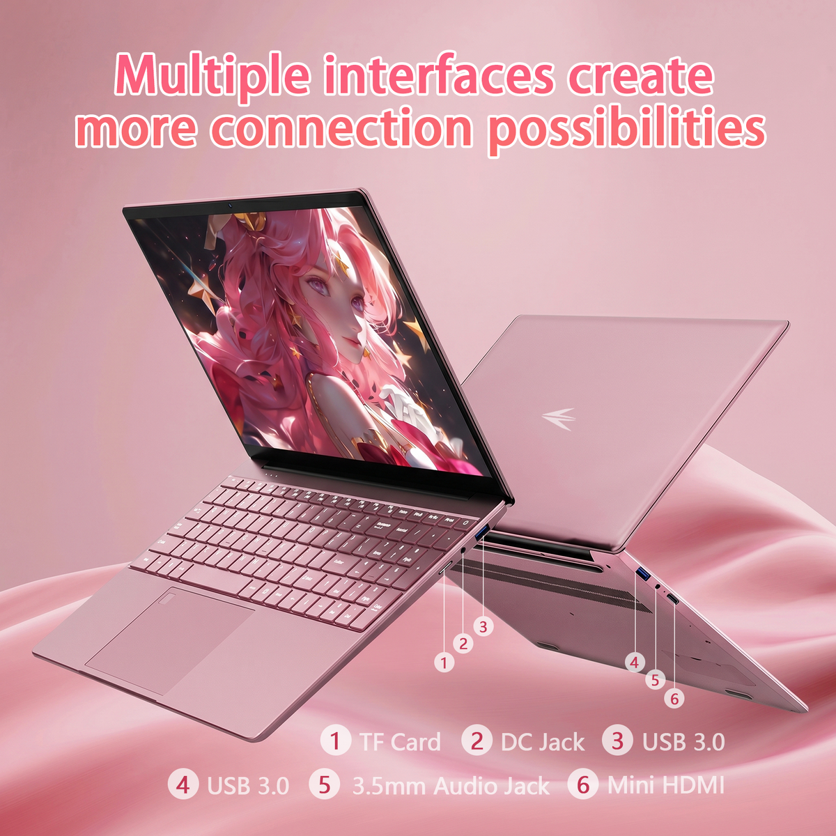 Pryloxen 15.6" Laptop, Intel Celeron N5100, 8GB RAM 512GB SSD, Windows 11 Pro, Backlit Keyboard, Fingerprint Unlock, Pink