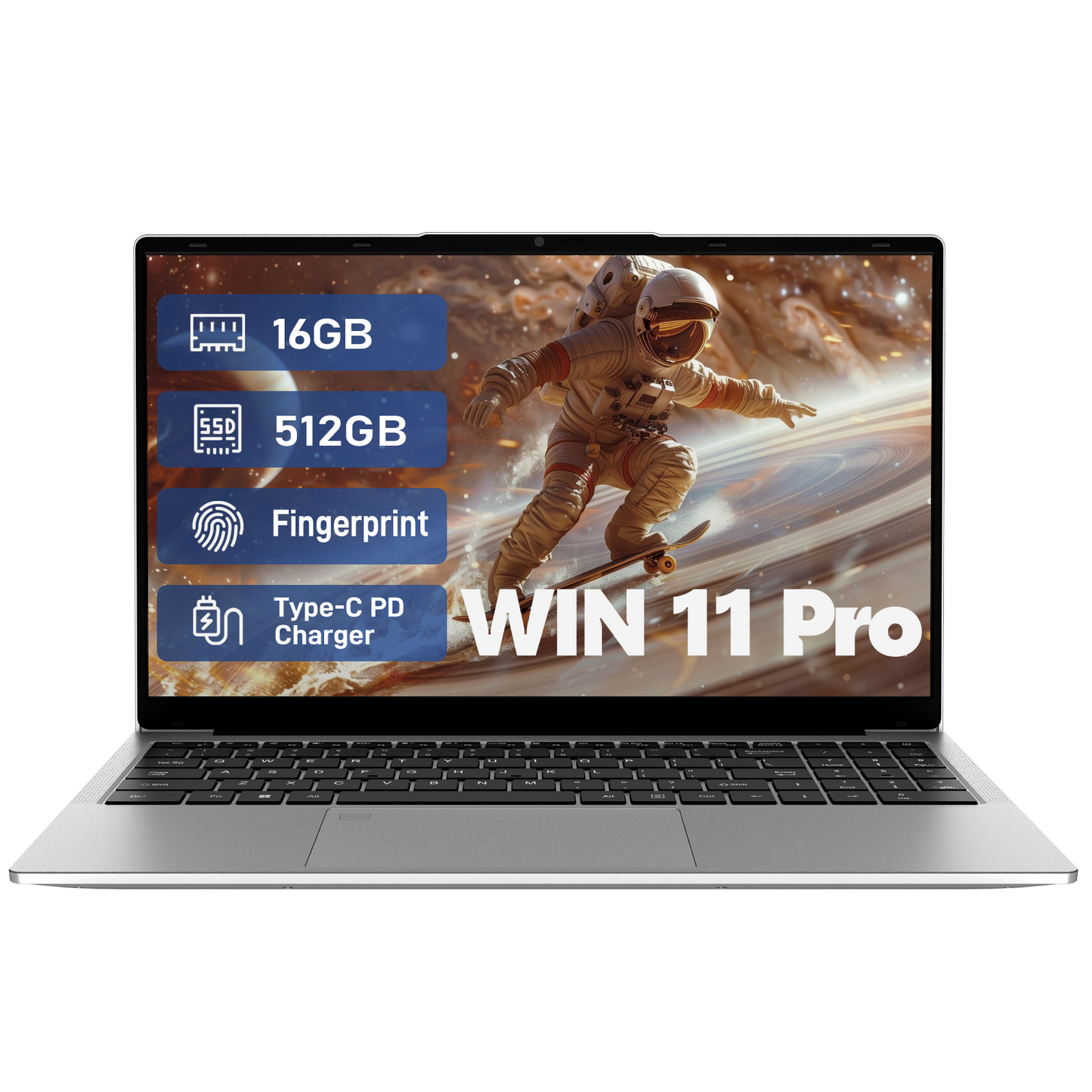 Pryloxen 15.6" Laptop, Win11 Pro Computer, Business Laptop 3250C CPU, 16GB RAM 512GB SSD, Backlit Keyboard, silver