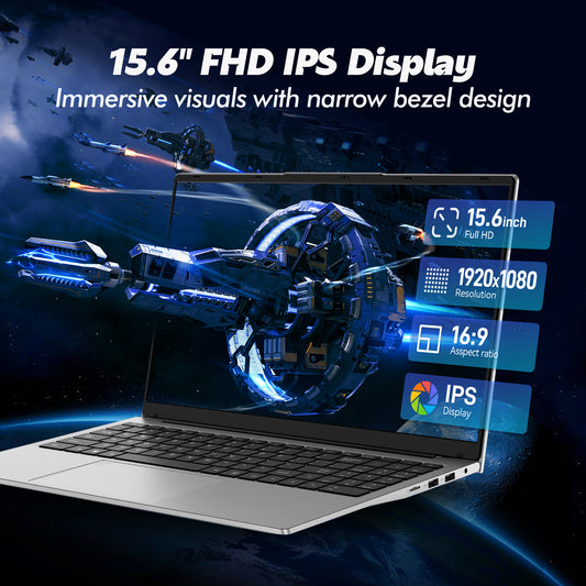 pryloxen 15.6" FHD Laptop Computer, 3050E Processor, 16GB RAM 1TB SSD, WiFi 5 Bluetooth 5.0, USB 3.0/2.0 & Type-C Ports, HDMI, Full-Size Backlit Keyboard, Fingerprint Unlock, Privacy Camera, Win11 Pro, Silver Laptops Notebook for Home Office Study