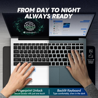 pryloxen 15.6" FHD Laptop Computer, 3050E Processor, 16GB RAM 1TB SSD, WiFi 5 Bluetooth 5.0, USB 3.0/2.0 & Type-C Ports, HDMI, Full-Size Backlit Keyboard, Fingerprint Unlock, Privacy Camera, Win11 Pro, Silver Laptops Notebook for Home Office Study