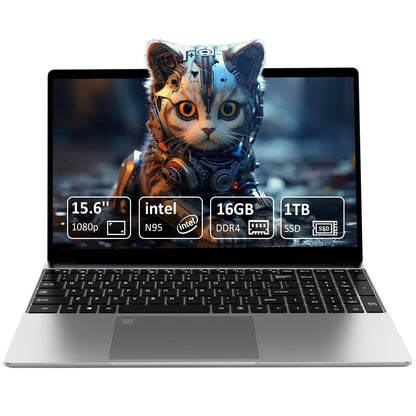 Pryloxen T152A 15.6" Laptop - Intel N95 CPU, 16GB+1TB,Silver