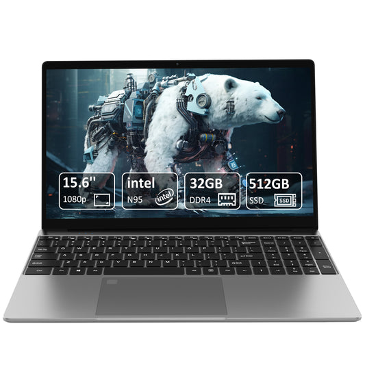 Pryloxen T152A 15.6" Laptop - Intel Alder N95 CPU, 32GB+512GB,Silver