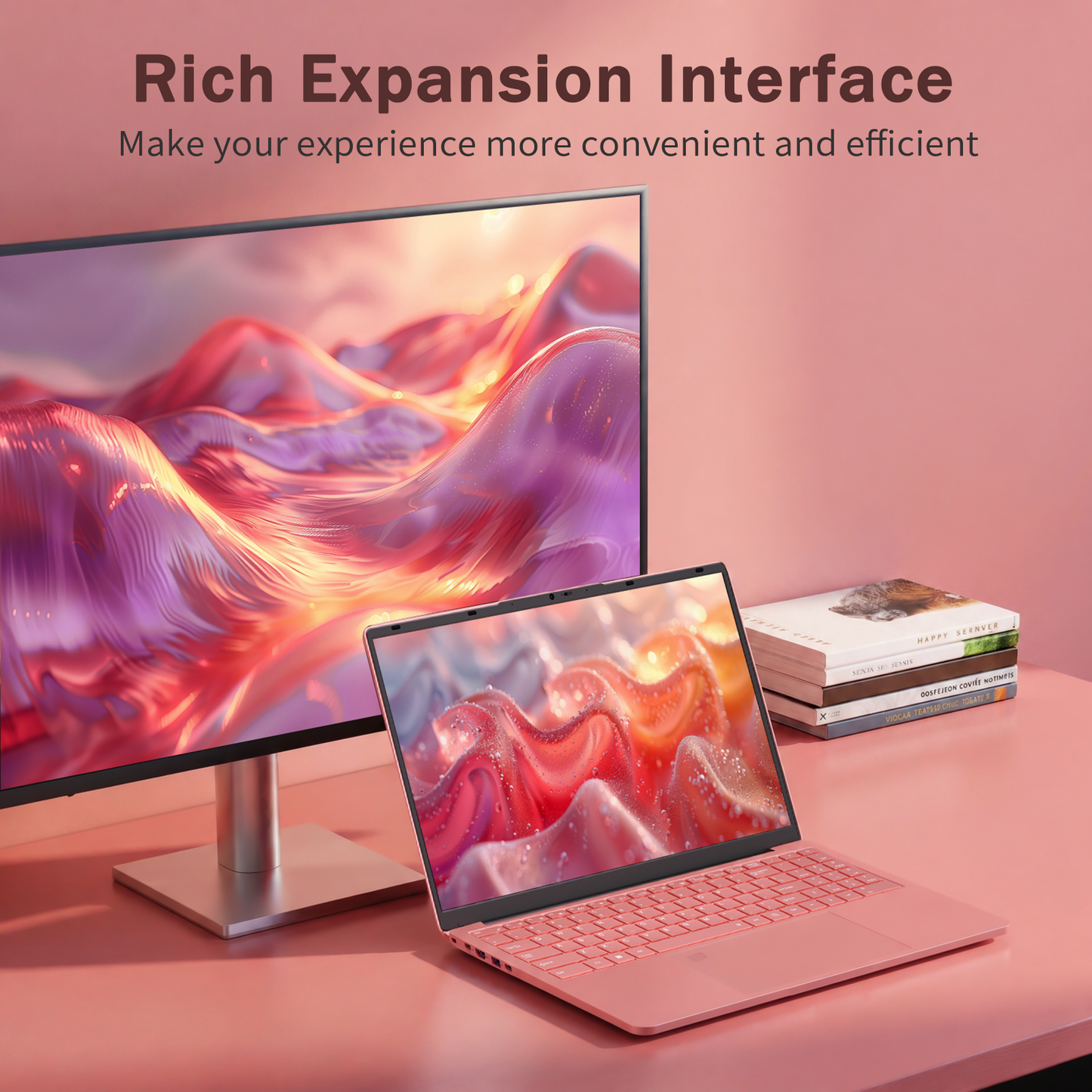 Pryloxen 15.6" Pink Laptop, 16GB RAM 512GB SSD, Win11 Pro Computer 3250C CPU, Up to 3.5GHz, Backlit Keyboard & Fingerprint for Business, Student, Office