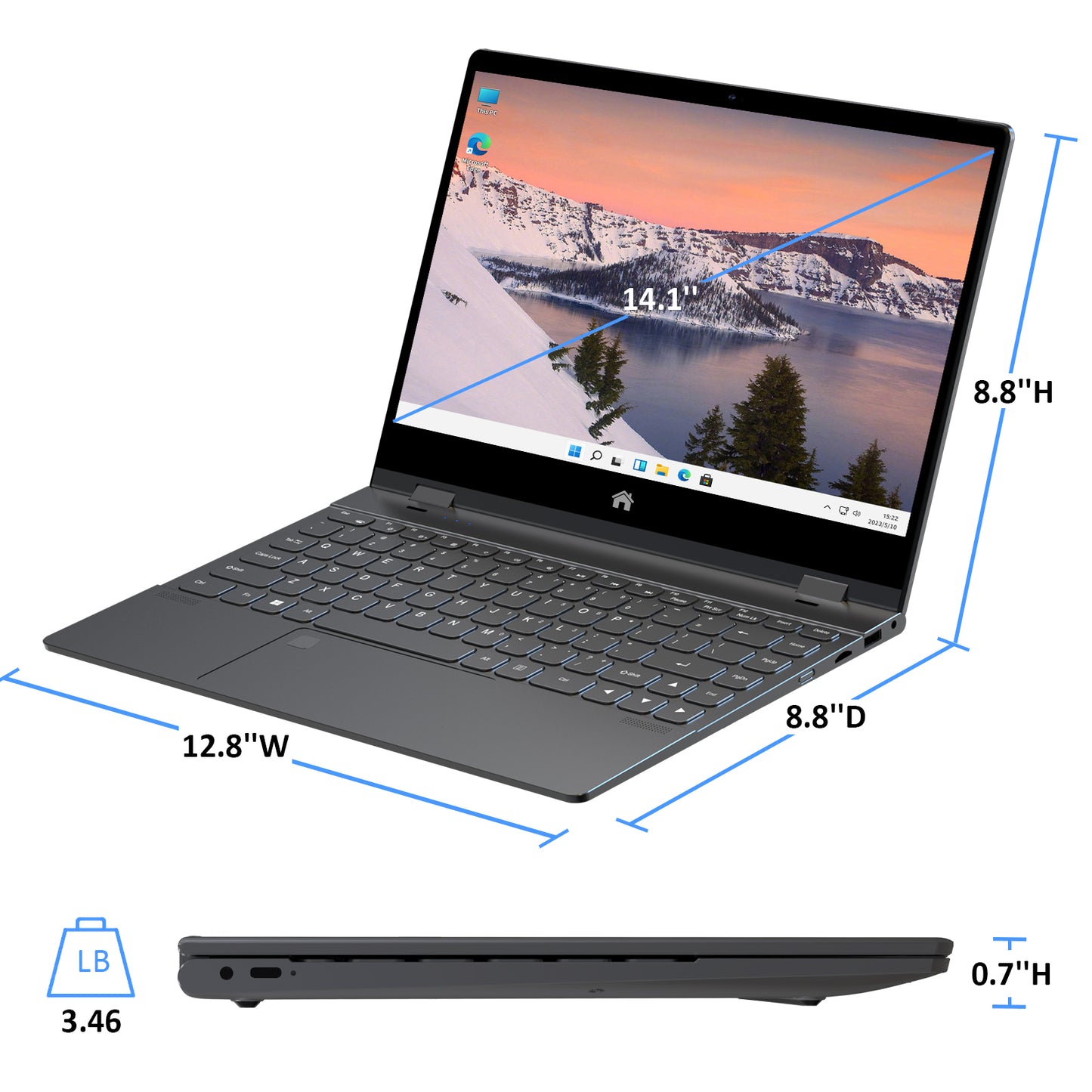 Pryloxen Y140N 14.1" Yoga Laptop - Intel N95,16GB+512GB,Grey