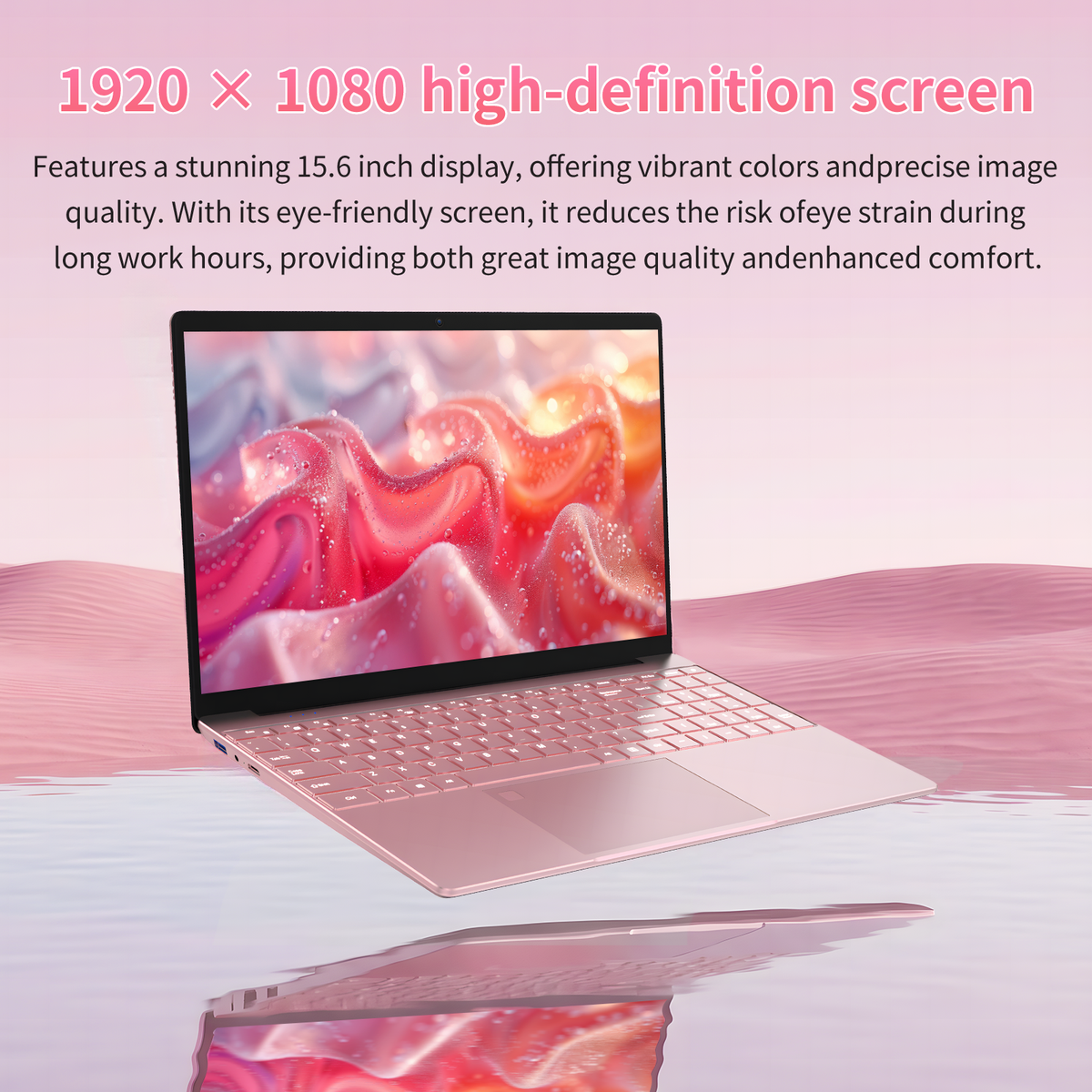 Pryloxen 15.6" Laptop, Intel Celeron N5100, 8GB RAM 512GB SSD, Windows 11 Pro, Backlit Keyboard, Fingerprint Unlock, Pink