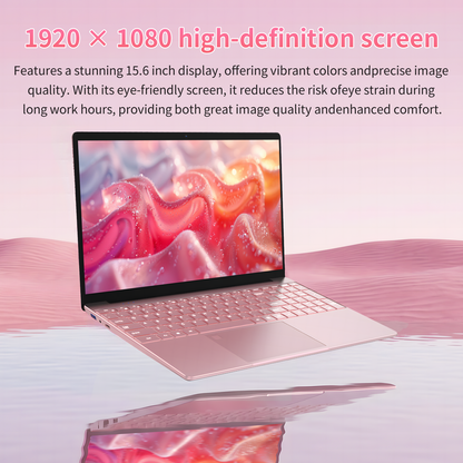 Pryloxen 15.6" Laptop, Intel Celeron N5100, 8GB RAM 512GB SSD, Windows 11 Pro, Backlit Keyboard, Fingerprint Unlock, Pink
