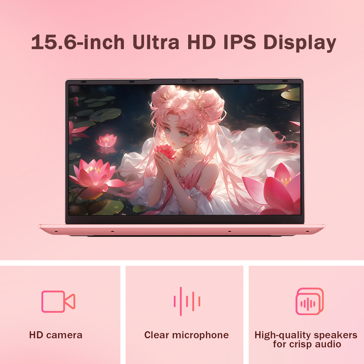 Pryloxen 15.6" Pink Laptop, 16GB RAM 512GB SSD, Win11 Pro Computer 3250C CPU, Up to 3.5GHz, Backlit Keyboard & Fingerprint for Business, Student, Office