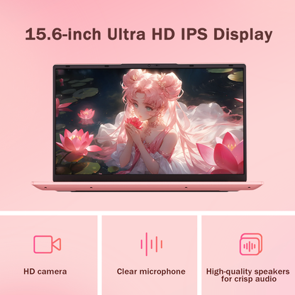 Pryloxen 15.6" Pink Laptop, 16GB RAM 512GB SSD, Win11 Pro Computer 3250C CPU, Up to 3.5GHz, Backlit Keyboard & Fingerprint for Business, Student, Office