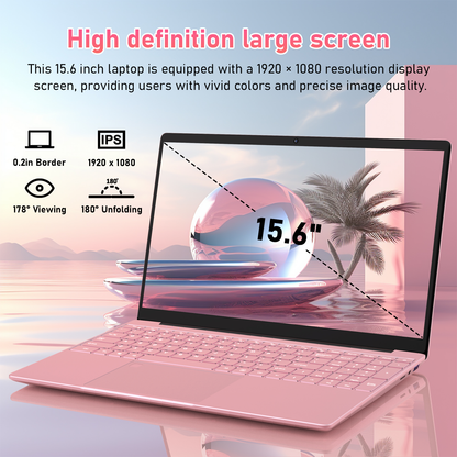 Pryloxen 15.6" Laptop, Win11 Pro, N5100 CPU, 16GB RAM 1TB SSD, Backlit Keyboard, Fingerprint Unlock,Pink