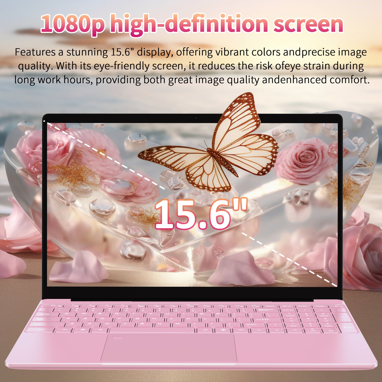 Pryloxen T152A 15.6" Laptop - Intel Alder N95 CPU, 16GB+512GB,Pink