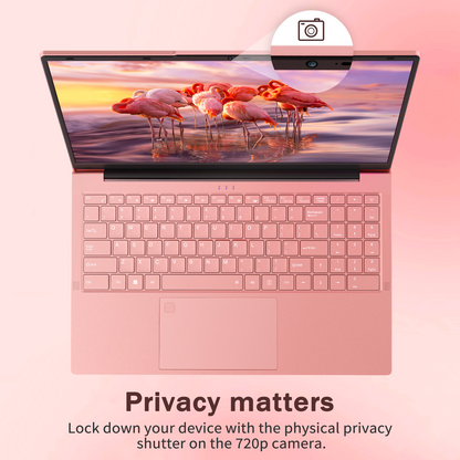 Pryloxen 15.6" Pink Laptop, 16GB RAM 512GB SSD, Win11 Pro Computer 3250C CPU, Up to 3.5GHz, Backlit Keyboard & Fingerprint for Business, Student, Office