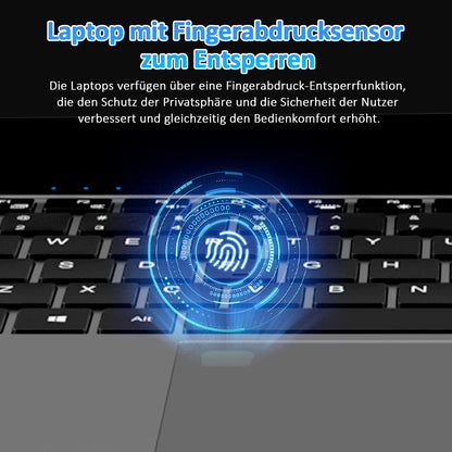 pryloxen Laptop 15.6 zoll, 32GB DDR4 1TB NVMe SSD, Quad-Core N150 (bis zu 3,60 GHz), with Fingerprint Unlock Notebook, Cooling Fan, Webcam, Dual Speakers, Mini HDMI, Student/Business Laptop