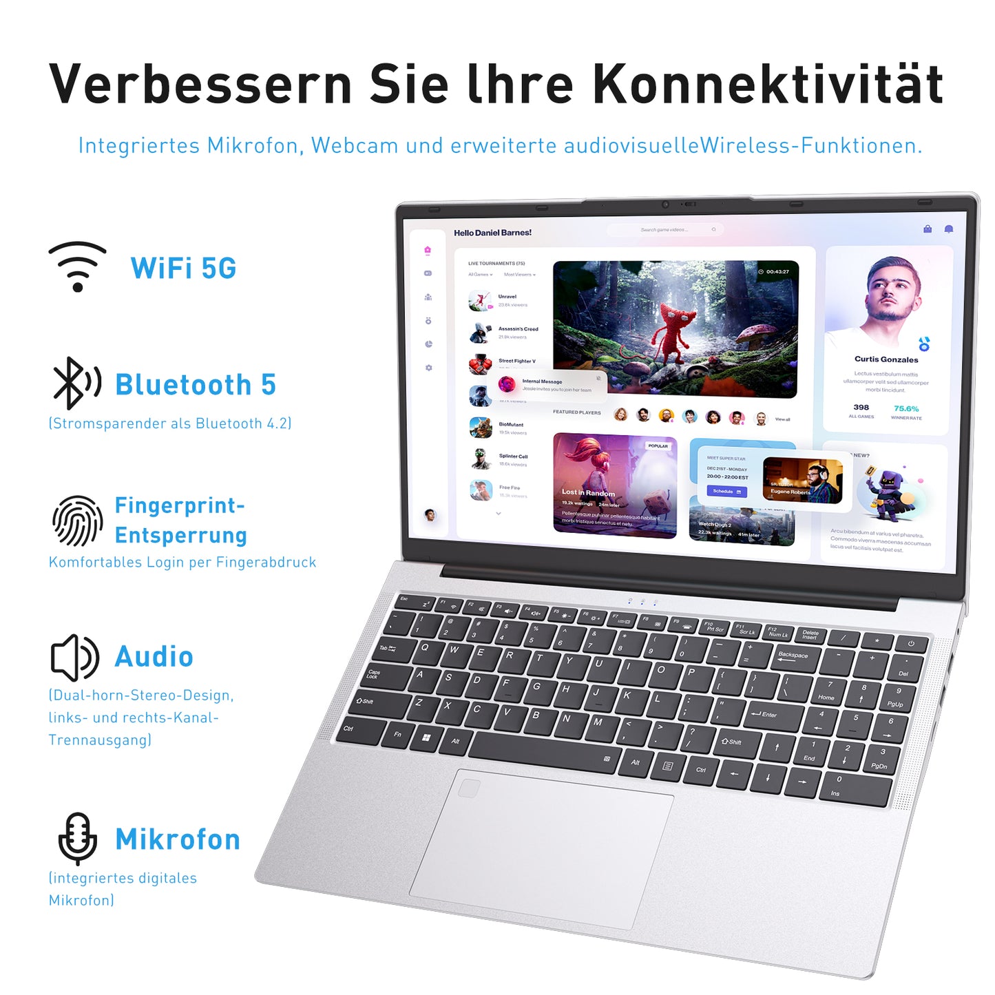 pryloxen Laptop 15.6 Zoll, 16GB DDR4 512GB SSD, Dual-Core 3050E (bis zu 2.80 GHz), Notebook Mit Fingerabdrucksensor, Illuminated Keyboard, Doppellautsprecher, HDMI, Laptop für Schüler und Büro