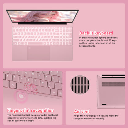 Pryloxen T152A 15.6" Laptop - Intel Alder N95 CPU, 32GB+1TB，Pink