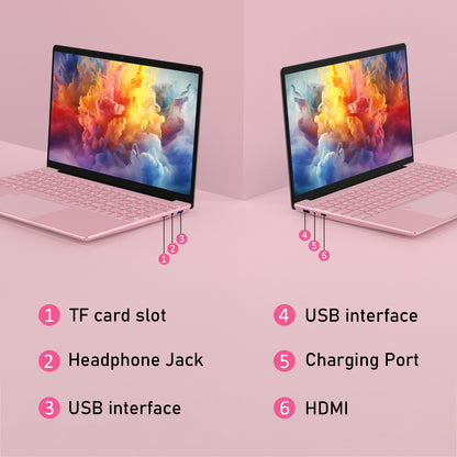 Pryloxen 15.6" Laptop, Win11 Pro, N5100 CPU, 16GB RAM 1TB SSD, Backlit Keyboard, Fingerprint Unlock,Pink