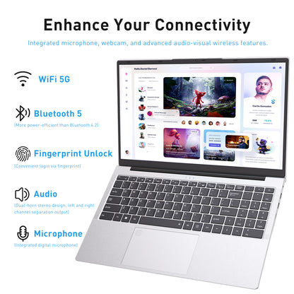 pryloxen 15.6" FHD IPS Laptop, AMD 3050e, 16GB RAM 512GB SSD, Fingerprint| Backlit Keyboard, Full-TYPE-C, HDMI, USB 3.0&2.0,for Work/Study/Daily Use