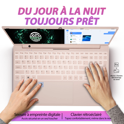 Ordinateur Portable Ultra-Fin 15,6",Processeur N5100 (2,8 GHz), 16 Go de RAM, 512 Go SSD, 1920x1080 FHD, 6000 mAh, WiFi Double Bande, Bluetooth 4.2, Webcam, 1,6 kg Léger