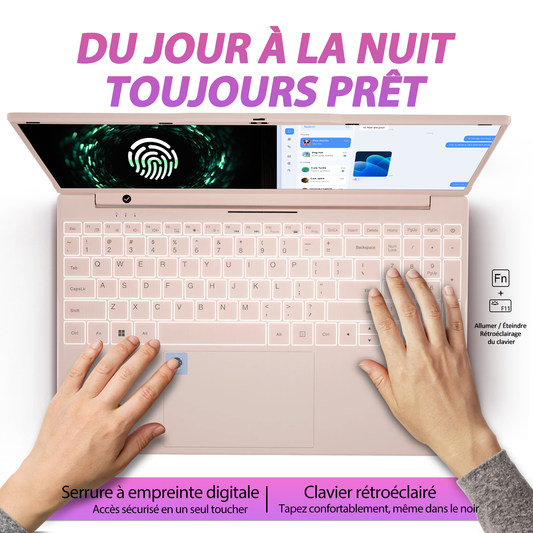 Ordinateur Portable Ultra-Fin 15,6",Processeur N5100 (2,8 GHz), 16 Go de RAM, 512 Go SSD, 1920x1080 FHD, 6000 mAh, WiFi Double Bande, Bluetooth 4.2, Webcam, 1,6 kg Léger