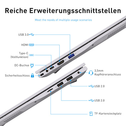 pryloxen Laptop 15.6 Zoll, 16GB DDR4 512GB SSD, Dual-Core 3050E (bis zu 2.80 GHz), Notebook Mit Fingerabdrucksensor, Illuminated Keyboard, Doppellautsprecher, HDMI, Laptop für Schüler und Büro