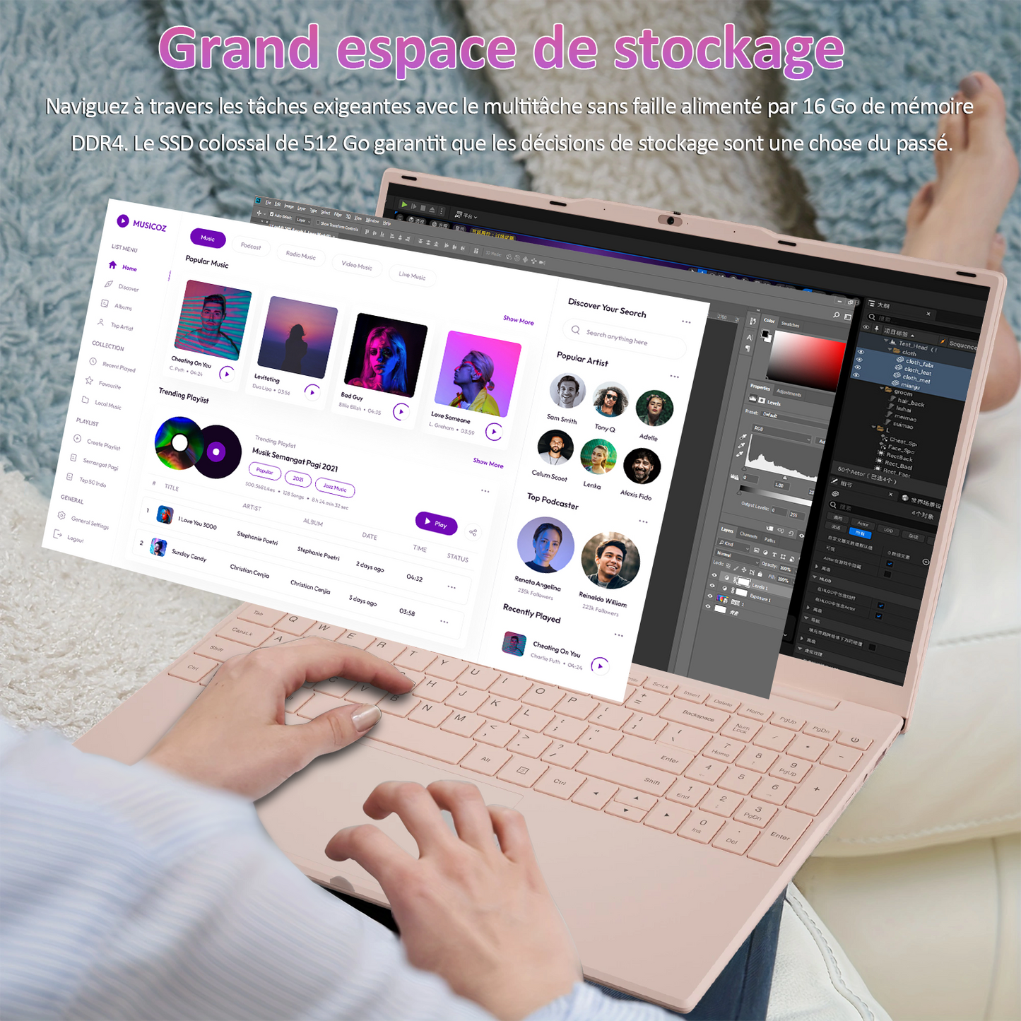 Ordinateur Portable Ultra-Fin 15,6",Processeur N5100 (2,8 GHz), 16 Go de RAM, 512 Go SSD, 1920x1080 FHD, 6000 mAh, WiFi Double Bande, Bluetooth 4.2, Webcam, 1,6 kg Léger