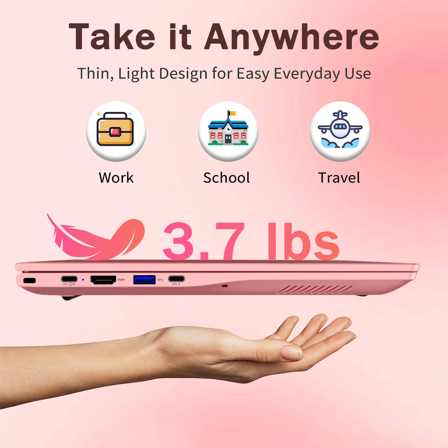Pryloxen 15.6" Pink Laptop, 16GB RAM 512GB SSD, Win11 Pro Computer 3250C CPU, Up to 3.5GHz, Backlit Keyboard & Fingerprint for Business, Student, Office