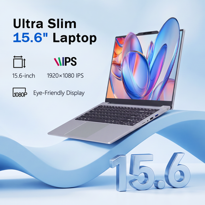 Pryloxen 15.6" Laptop, AMD Ryzen 5 6600U (up to 4.5GHz), 12GB RAM 512GB SSD, Windows 11 Pro, Facial Recognition, Backlit Keyboard, Silver