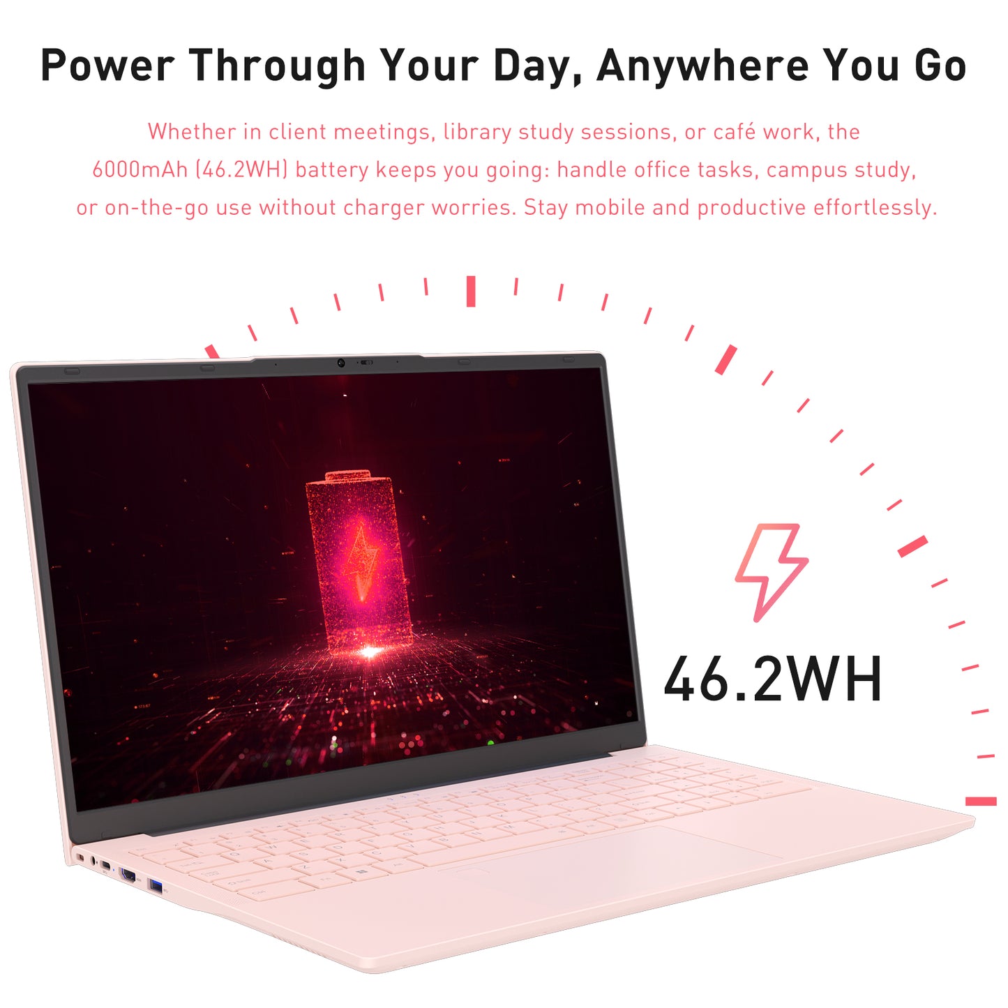 pryloxen 15.6" Laptop, Windows 11 Pro, AMD 3050E Processor, 16GB RAM 1TB SSD, Backlit Keyboard, Fingerprint Unlock, Pink