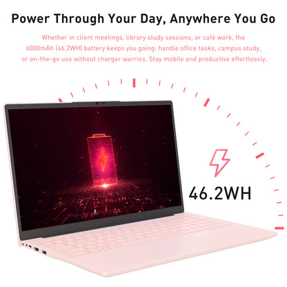 pryloxen 15.6" Laptop, Windows 11 Pro, AMD 3050E Processor, 16GB RAM 1TB SSD, Backlit Keyboard, Fingerprint Unlock, Pink
