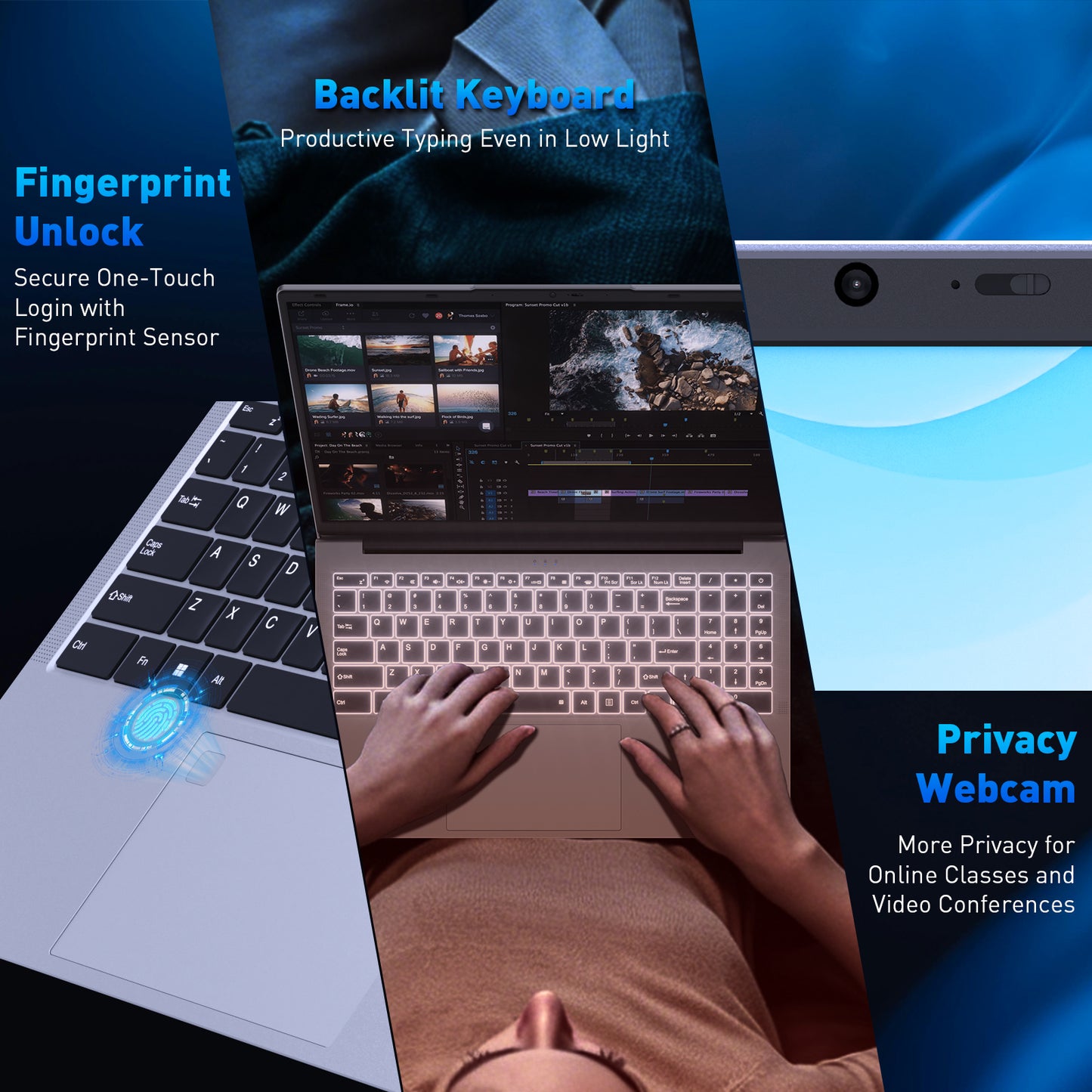 Pryloxen 15.6" Laptop, Win11 Pro Computer, Business Laptop 3250C CPU, 16GB RAM 512GB SSD, Backlit Keyboard, silver