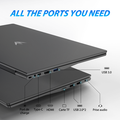 Ordinateur Portable 16 Pouces avec Processeur Ryzen 5 3500U, 16 Go RAM, 512 Go SSD, Écran IPS 1920x1200, WiFi 6, Bluetooth 5.3, 5000mAH 57.75Wh