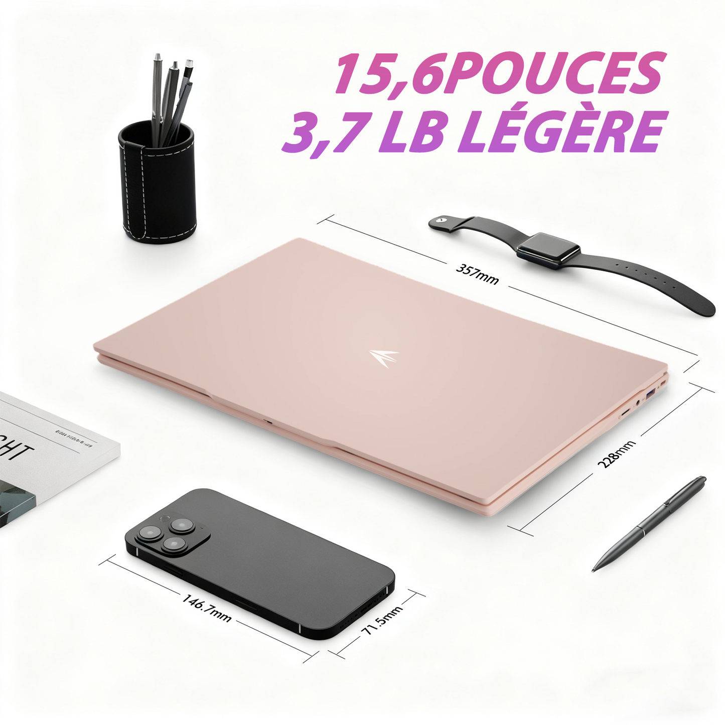 Ordinateur Portable Ultra-Fin 15,6",Processeur N5100 (2,8 GHz), 16 Go de RAM, 512 Go SSD, 1920x1080 FHD, 6000 mAh, WiFi Double Bande, Bluetooth 4.2, Webcam, 1,6 kg Léger