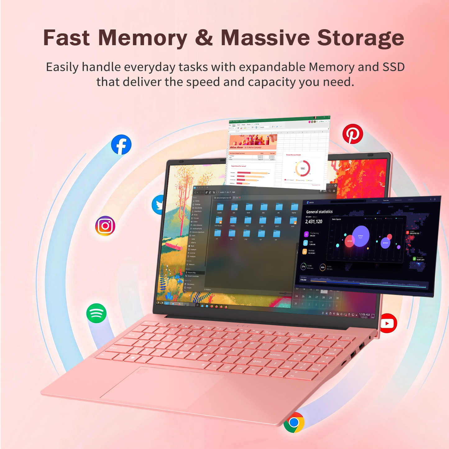 Pryloxen 15.6" Pink Laptop, 16GB RAM 512GB SSD, Win11 Pro Computer 3250C CPU, Up to 3.5GHz, Backlit Keyboard & Fingerprint for Business, Student, Office