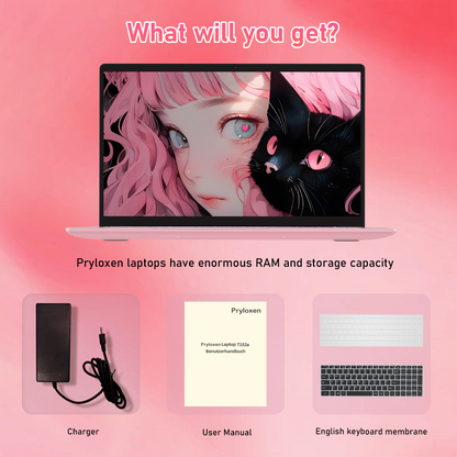 Pryloxen 15.6" Laptop, Intel Celeron N5100, 8GB RAM 512GB SSD, Windows 11 Pro, Backlit Keyboard, Fingerprint Unlock, Pink
