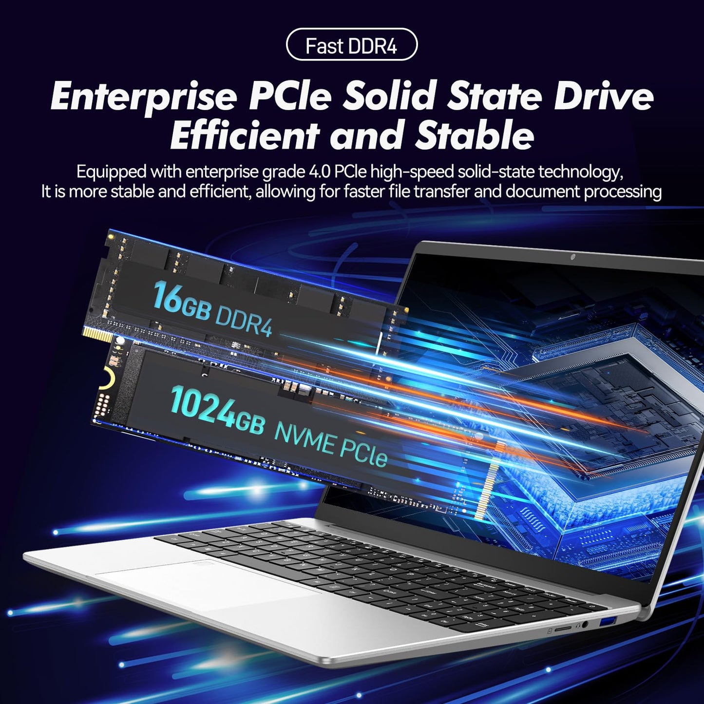 pryloxen 15.6" Laptop, 16GB RAM, 1TB NVMe SSD, 4C4T N95 (1.7- 3.4GHz), Fingerprint Login, FHD Display, Backlit Keyboard, Big battery, Win 11 Pro, T152A – for Students, Business and Home Users, Silver