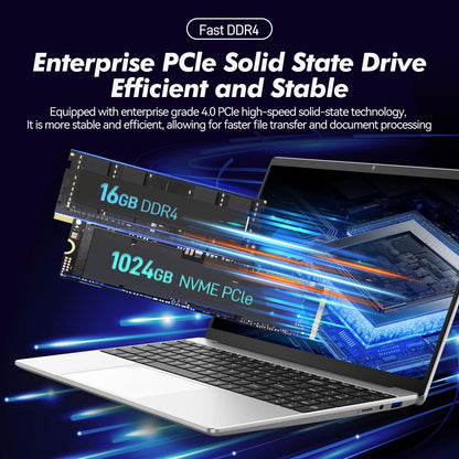 pryloxen 15.6" Laptop, 16GB RAM, 1TB NVMe SSD, 4C4T N95 (1.7- 3.4GHz), Fingerprint Login, FHD Display, Backlit Keyboard, Big battery, Win 11 Pro, T152A – for Students, Business and Home Users, Silver