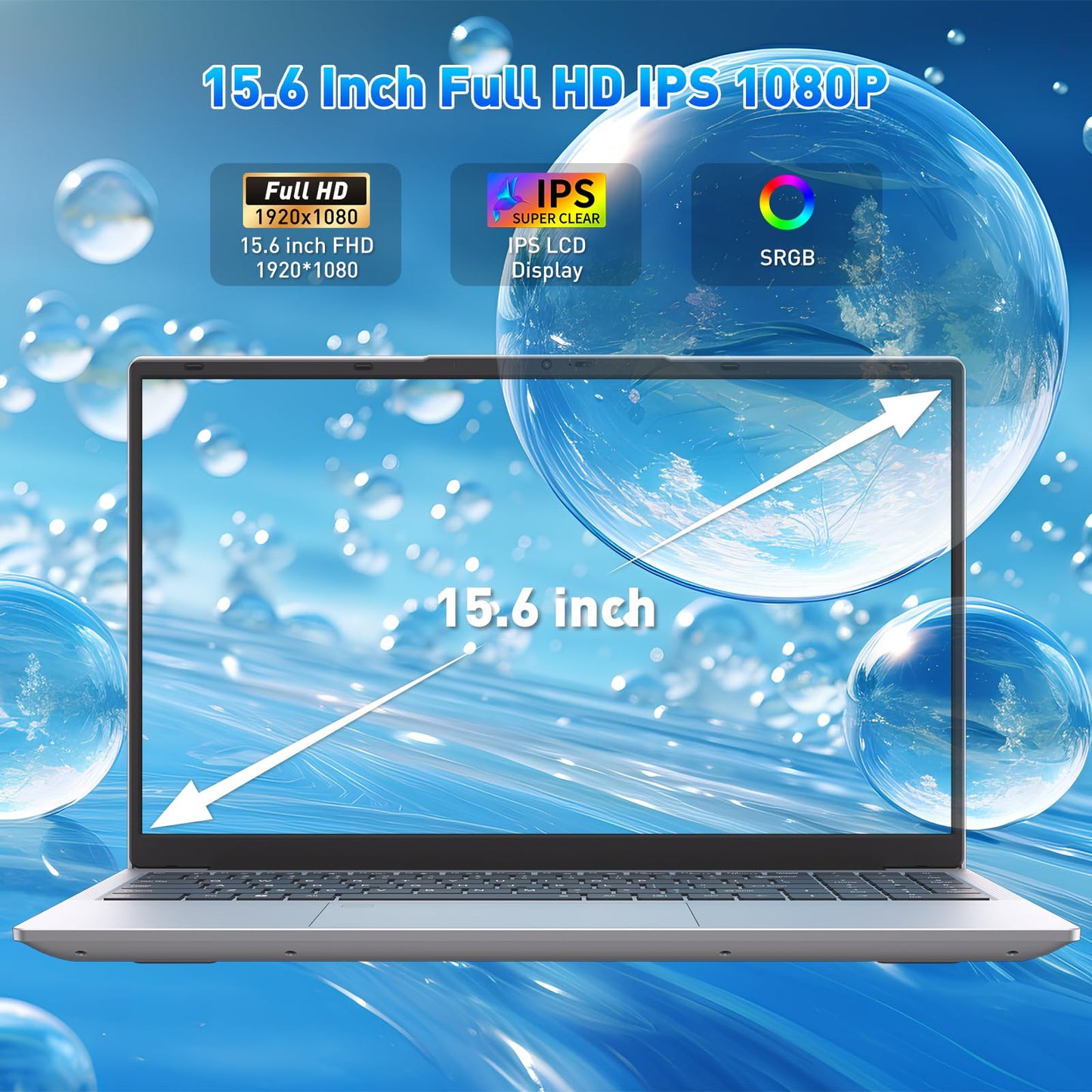 Pryloxen 15.6″ FHD Laptop Computer, 3050E Processor, 16GB RAM 1TB SSD, Dual-Band 5G WiFi Bluetooth 5.0, USB-C Full Port, Backlit Keyboard, Privacy Webcam, Win11 Pro, Silver Laptop for Study & Business