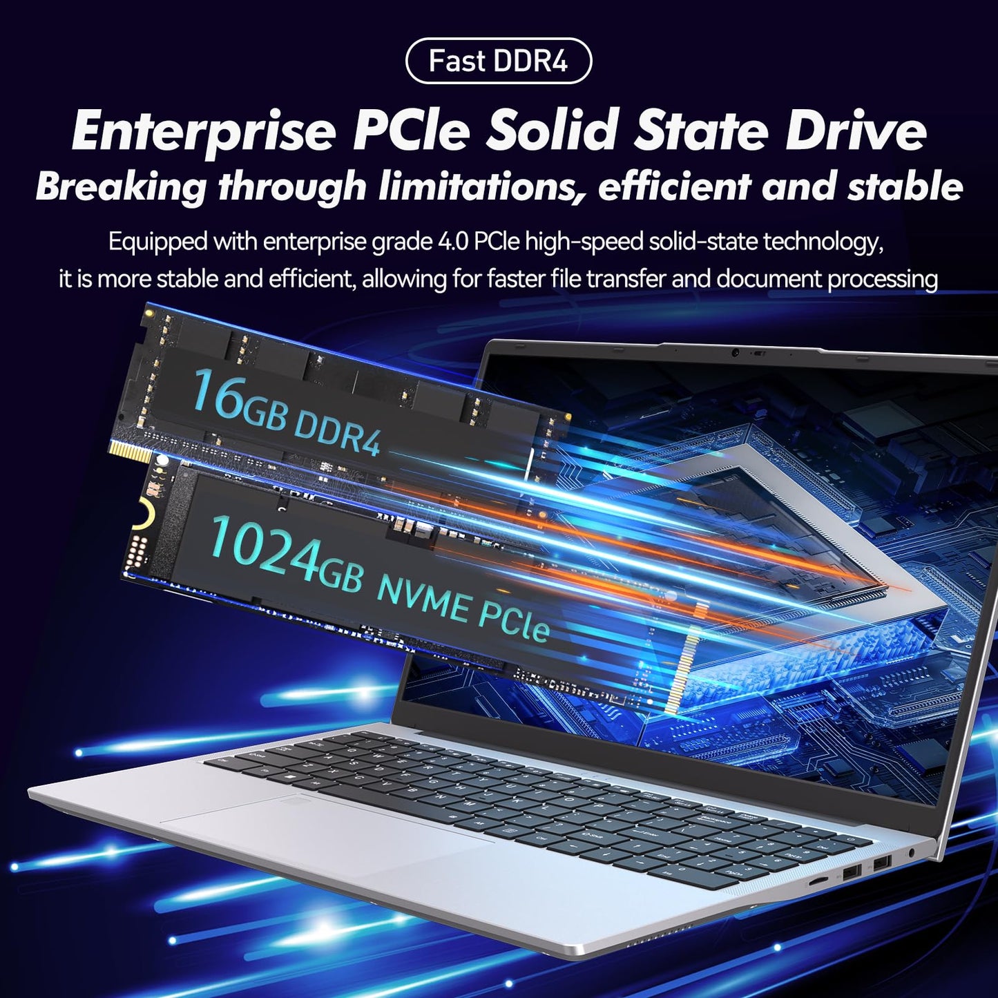 Pryloxen 15.6″ FHD Laptop Computer, 3050E Processor, 16GB RAM 1TB SSD, Dual-Band 5G WiFi Bluetooth 5.0, USB-C Full Port, Backlit Keyboard, Privacy Webcam, Win11 Pro, Silver Laptop for Study & Business