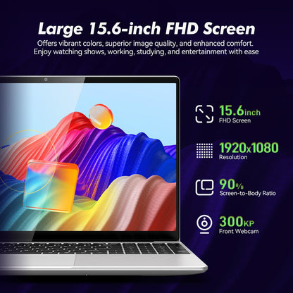 pryloxen 15.6" Laptop, 16GB RAM, 1TB NVMe SSD, 4C4T N95 (1.7- 3.4GHz), Fingerprint Login, FHD Display, Backlit Keyboard, Big battery, Win 11 Pro, T152A – for Students, Business and Home Users, Silver