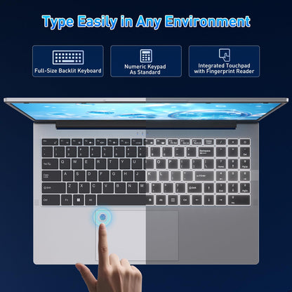 Pryloxen 15.6″ FHD Laptop Computer, 3050E Processor, 16GB RAM 1TB SSD, Dual-Band 5G WiFi Bluetooth 5.0, USB-C Full Port, Backlit Keyboard, Privacy Webcam, Win11 Pro, Silver Laptop for Study & Business